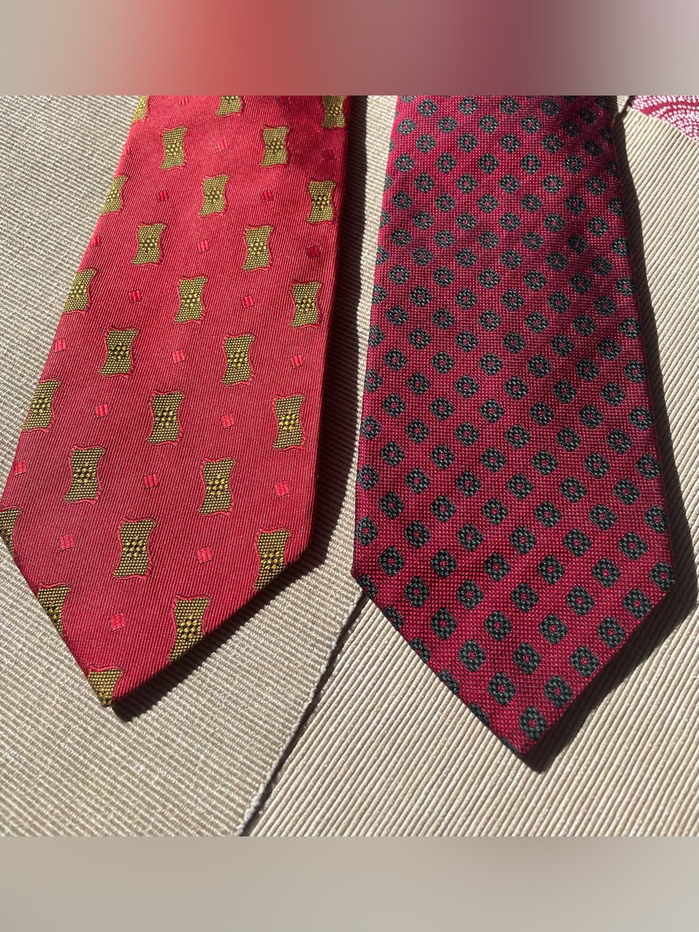 Two Coach Silk Tie Handmade Italy Red & Dark Red 4” Width